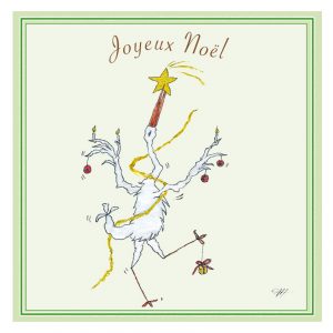 Une cigogne décorée comme un sapin de Noël